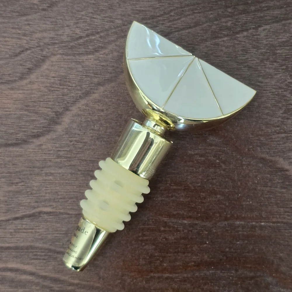 NWT kate spade 'Park Circle' Gold & White Lemon Wedge Prosecco Wine Bottle Stop